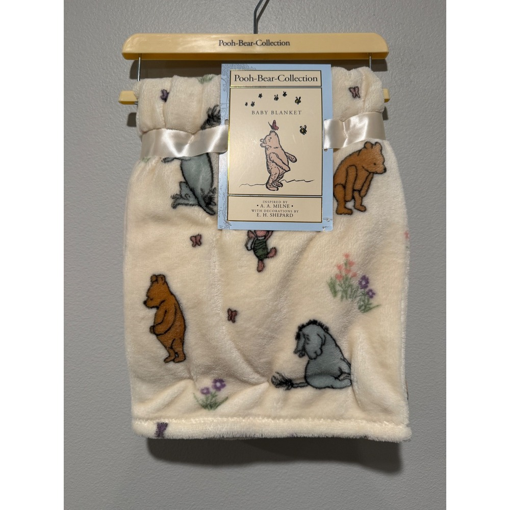 Pooh Bear Collection Classic Winnie the Pooh Baby Blanket Cream Fleece 30x40 NEW